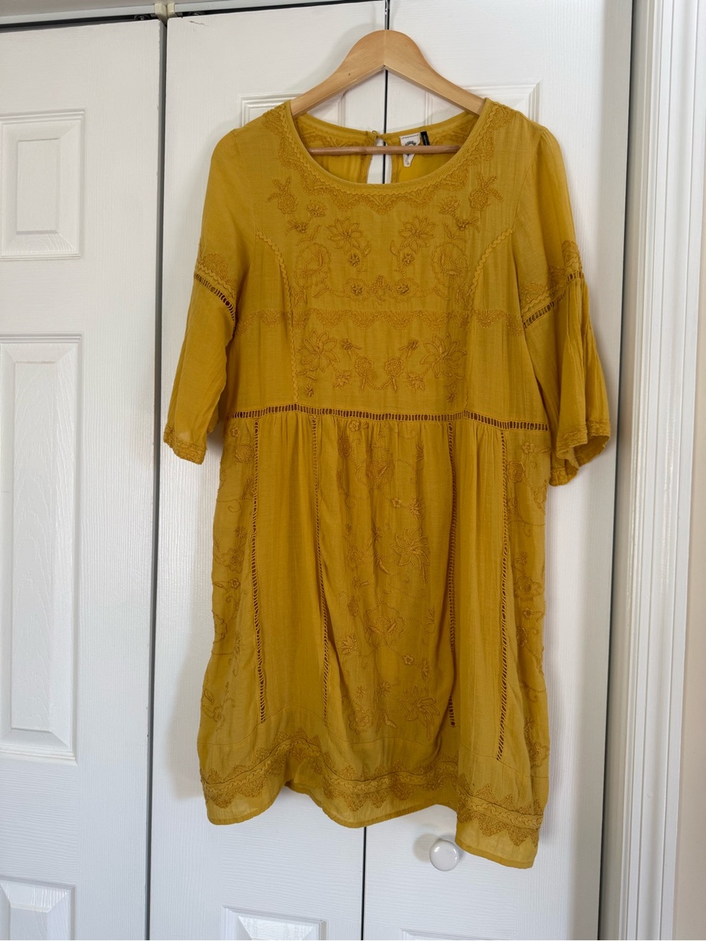 Mustard Yellow Embroidered Tunic Dress